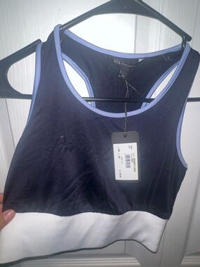 Armani Exchange Navy, White & Light Blue Racerback Sports Bralette